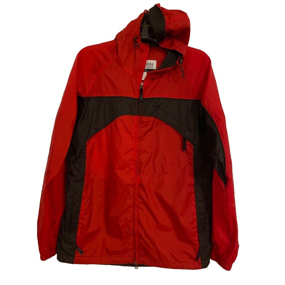 Columbia Windbreaker Jacket~Mens S Small~Red/Black~Hood~Packable~Vented~Gorpcore